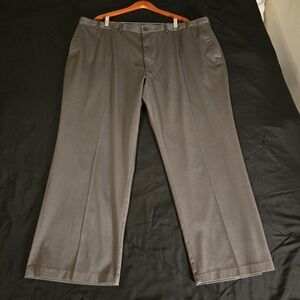 Haggar Pants Mens 48x30 Gray Premium No Iron Khaki Classic Fit Straight Stretch